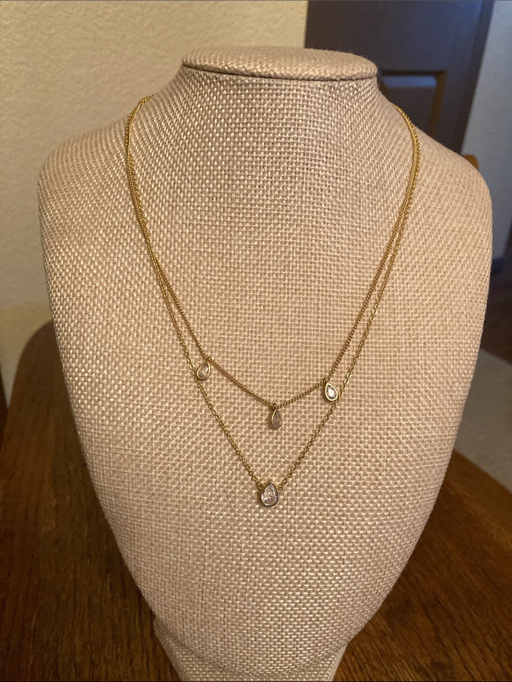 Eve St. Claire Jewelry 18K Gold Plated Pear CZ Layered Dainty Necklace NWOT